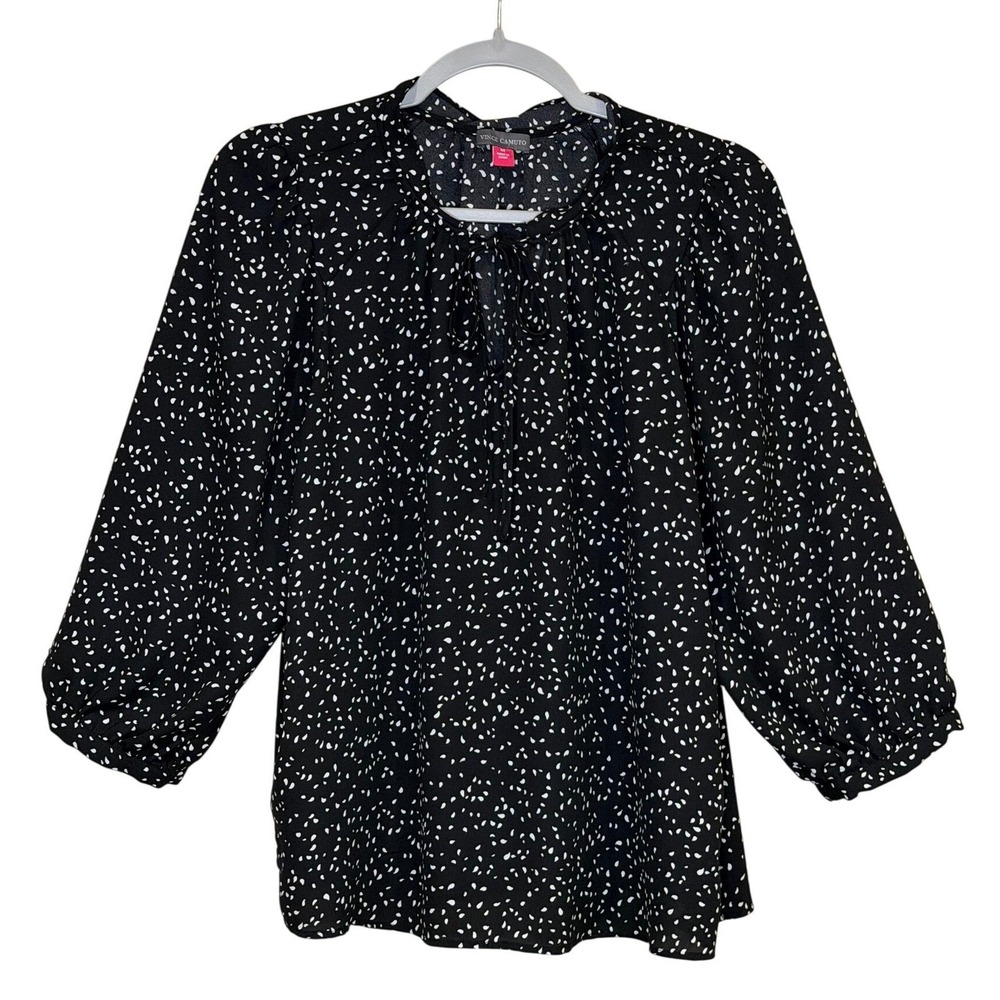 Vince Camuto Womens Blouse Black Size Medium Abstract Print Office Work Casual - Picture 2 of 6